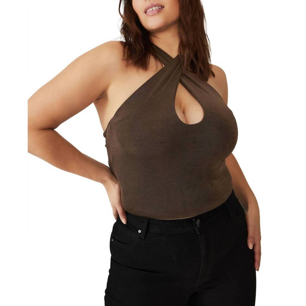 NEW COTTON ON bowie crossover halter top - plus in deep brown